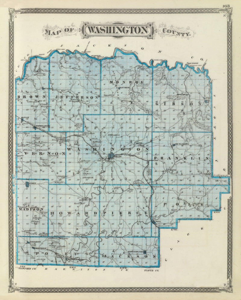 Size comparison using Vintage Map of Washington County, Indiana 1876