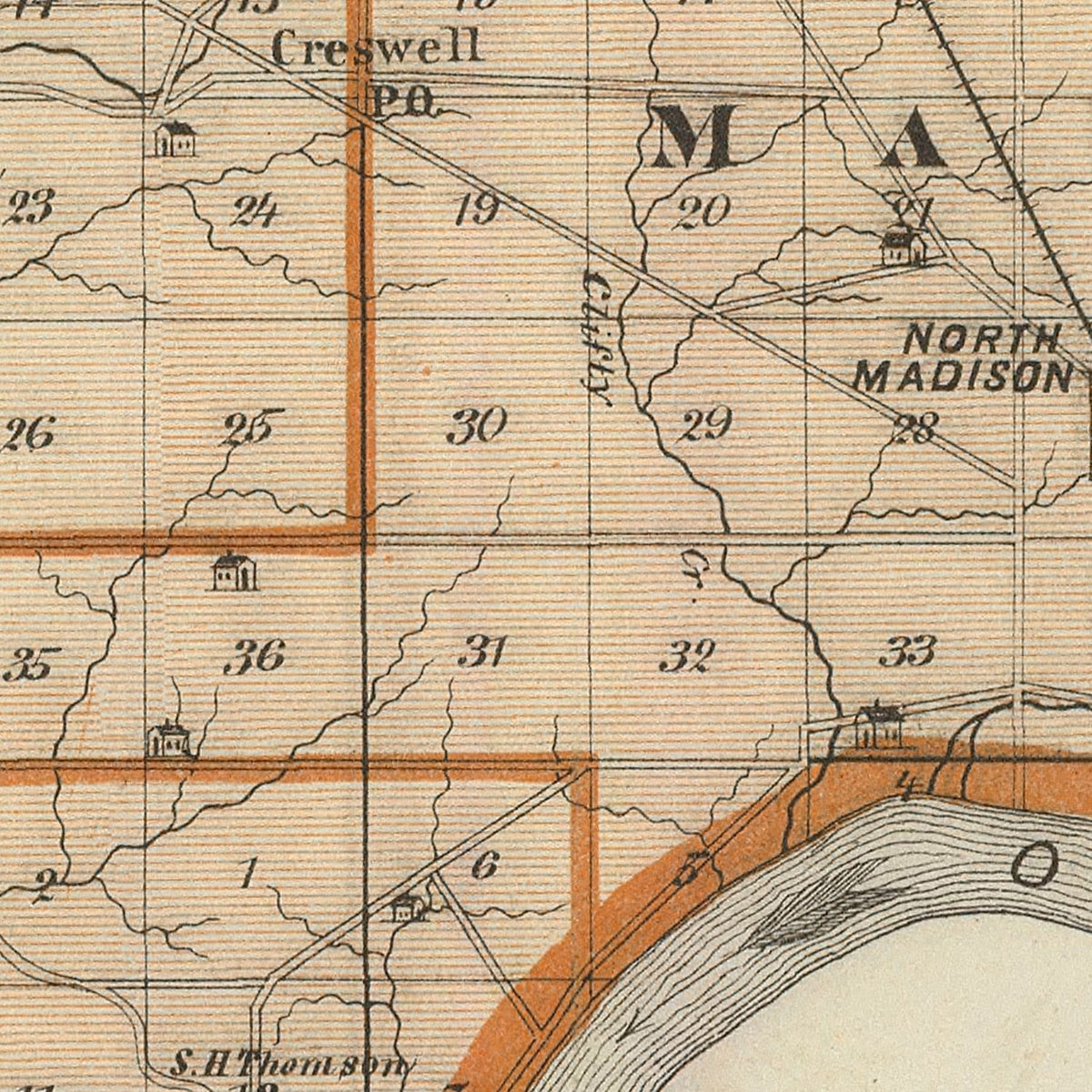 Restored historic details from the 1876 county map of Jefferson County, Indiana