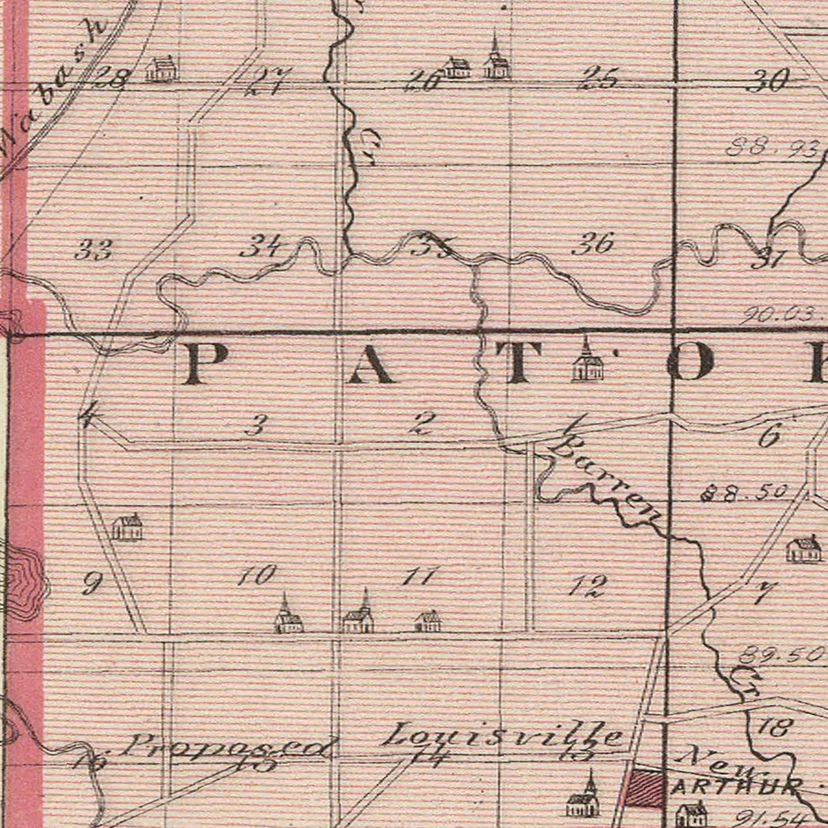 Restored historic details from the 1876 county map of Pike County, Indiana