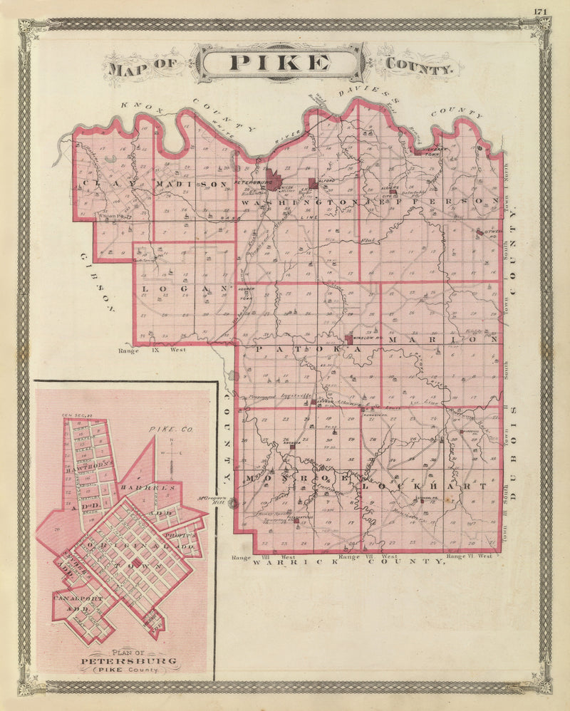 Size comparison using Vintage Map of Pike County, Indiana 1876