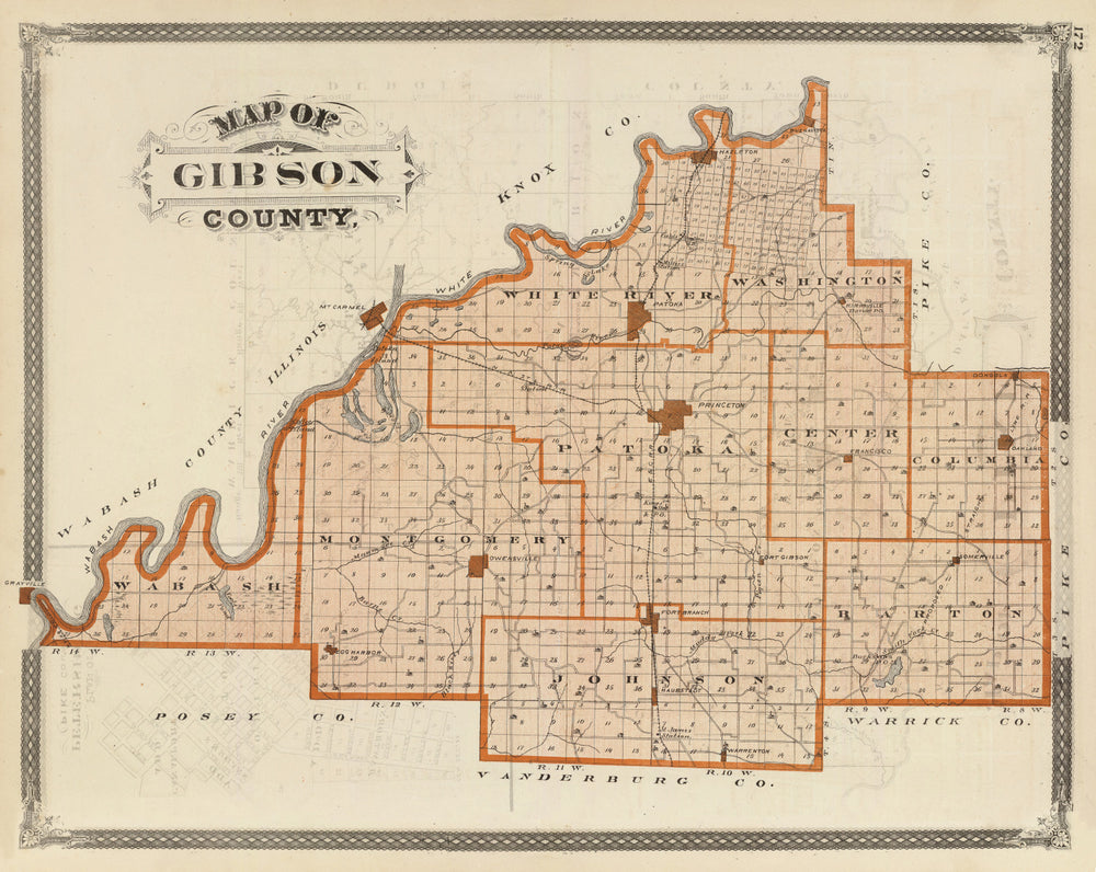 Vintage Map of Gibson County, Indiana 1876 print style example