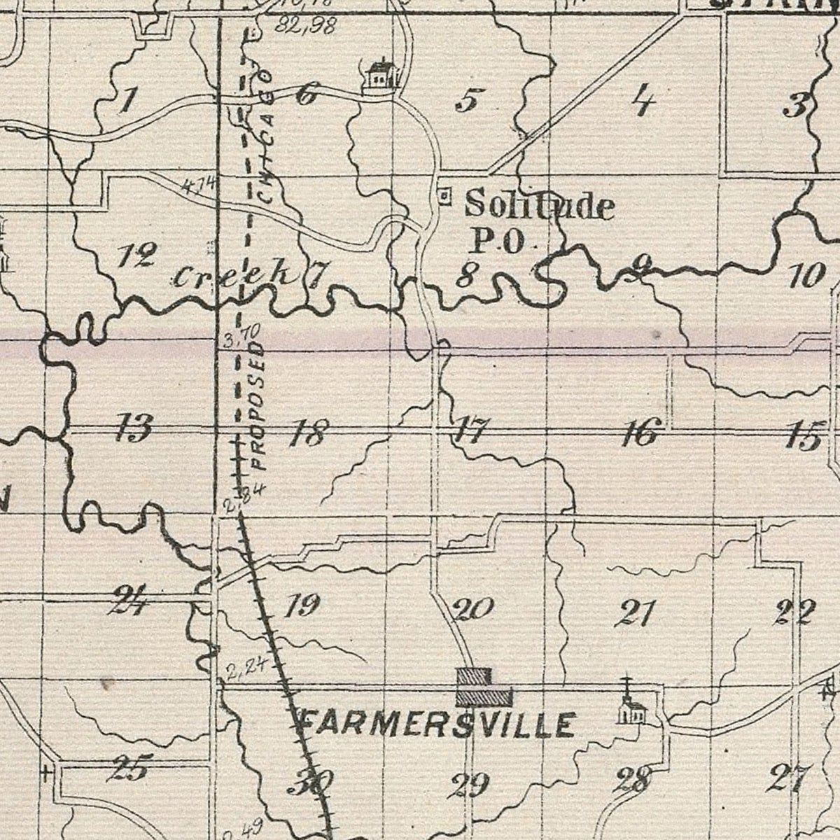 Restored historic details from the 1876 county map of Posey County, Indiana