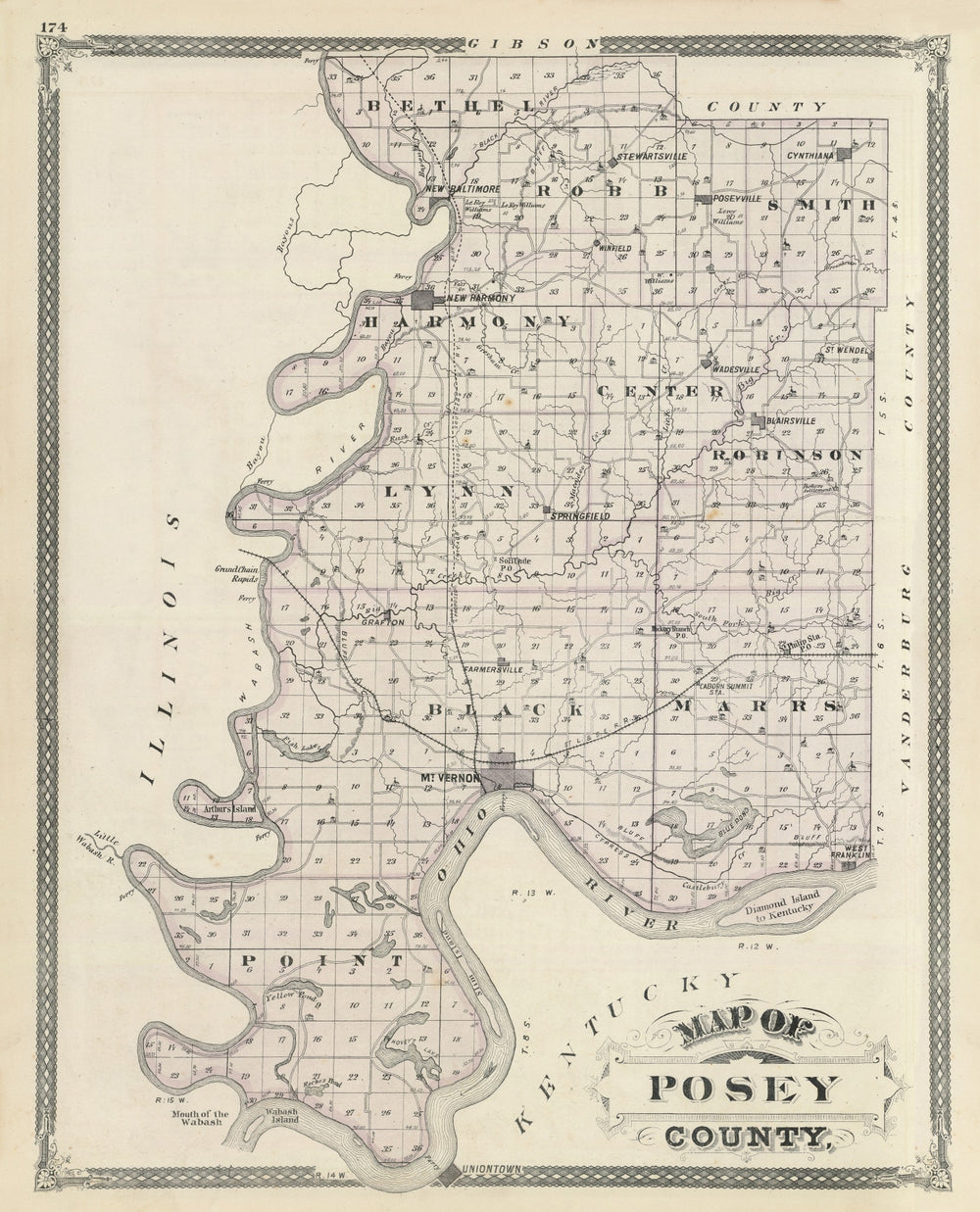 Vintage Map of Posey County, Indiana 1876 print style example