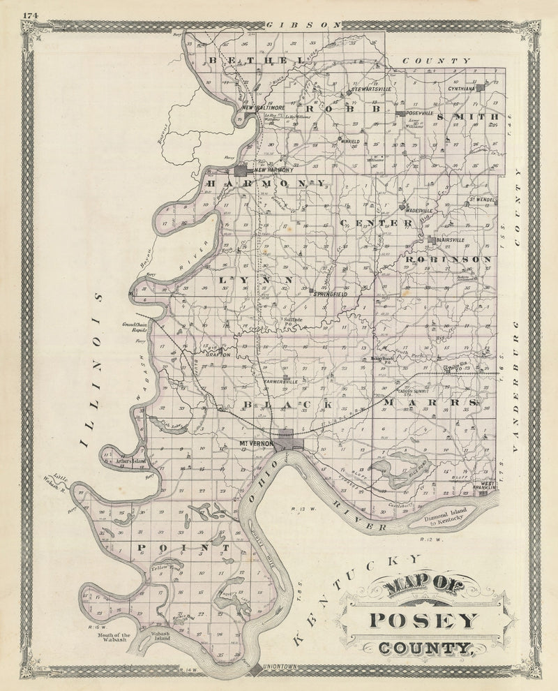 Size comparison using Vintage Map of Posey County, Indiana 1876