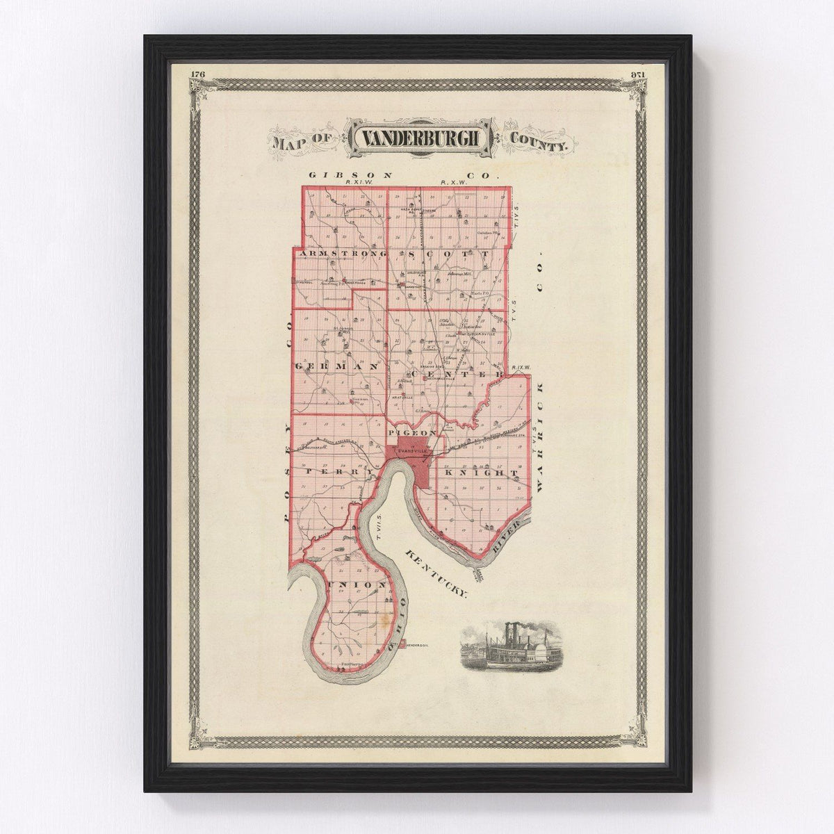 Vanderburgh County Vintage Map 1876