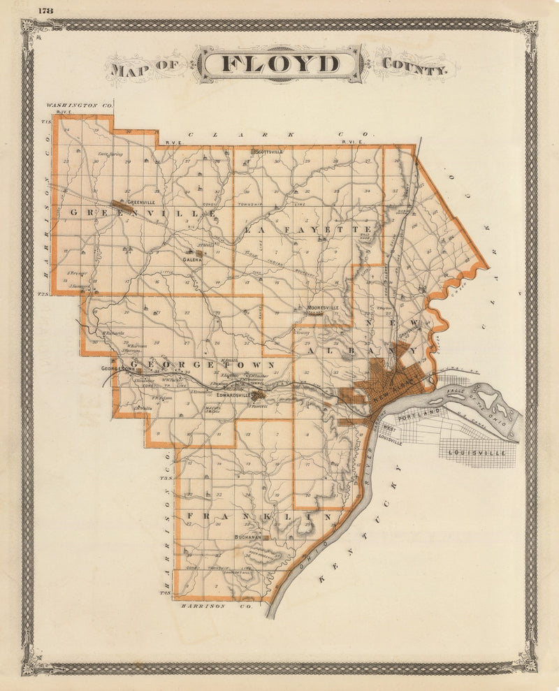 Size comparison using Vintage Map of Floyd County, Indiana 1876