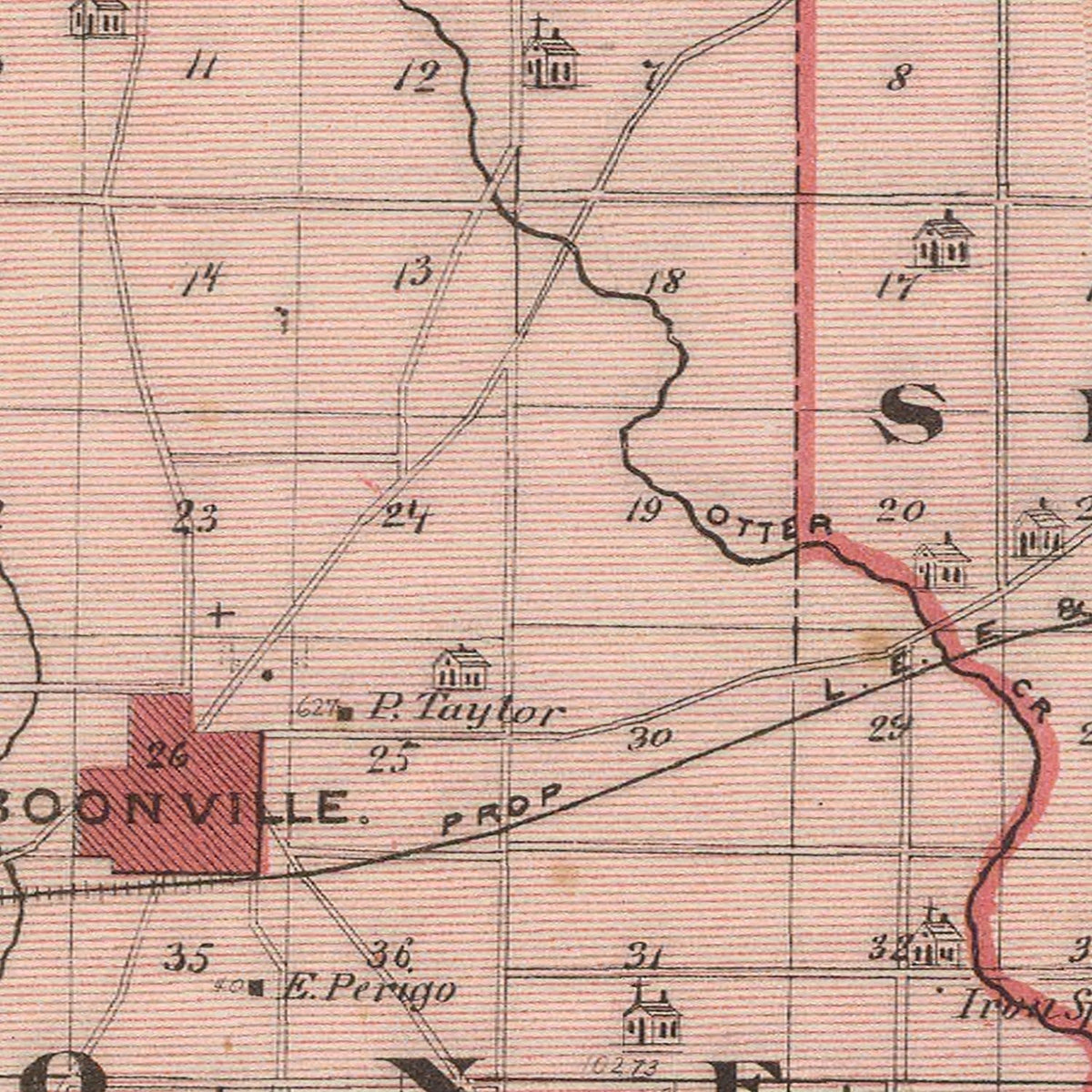 Restored historic details from the 1876 county map of Warrick County, Indiana
