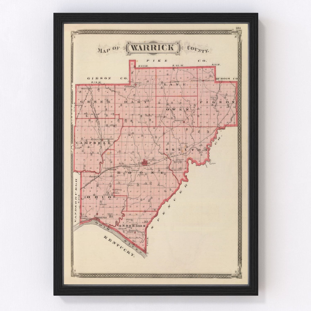 Warrick County Vintage Map 1876