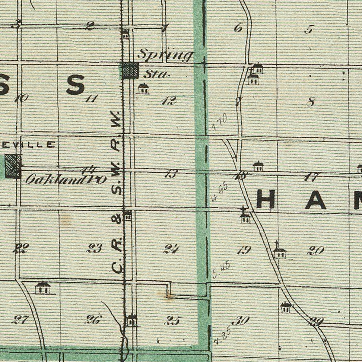 Restored historic details from the 1876 county map of Spencer County, Indiana