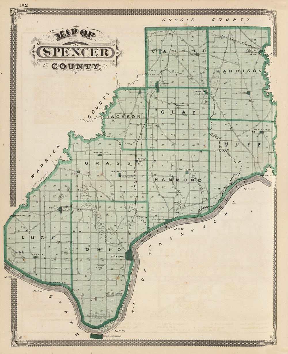 Vintage Map of Spencer County, Indiana 1876 print style example