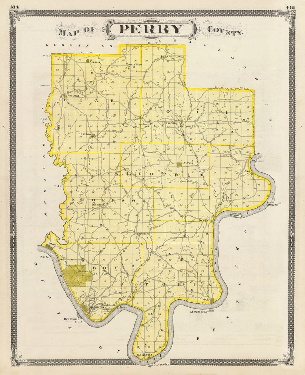 Vintage Map of Perry County, Indiana 1876 print style example
