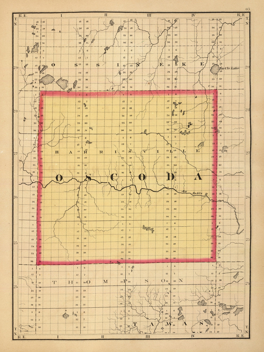 Vintage Map of Oscoda County, Michigan 1873 print style example