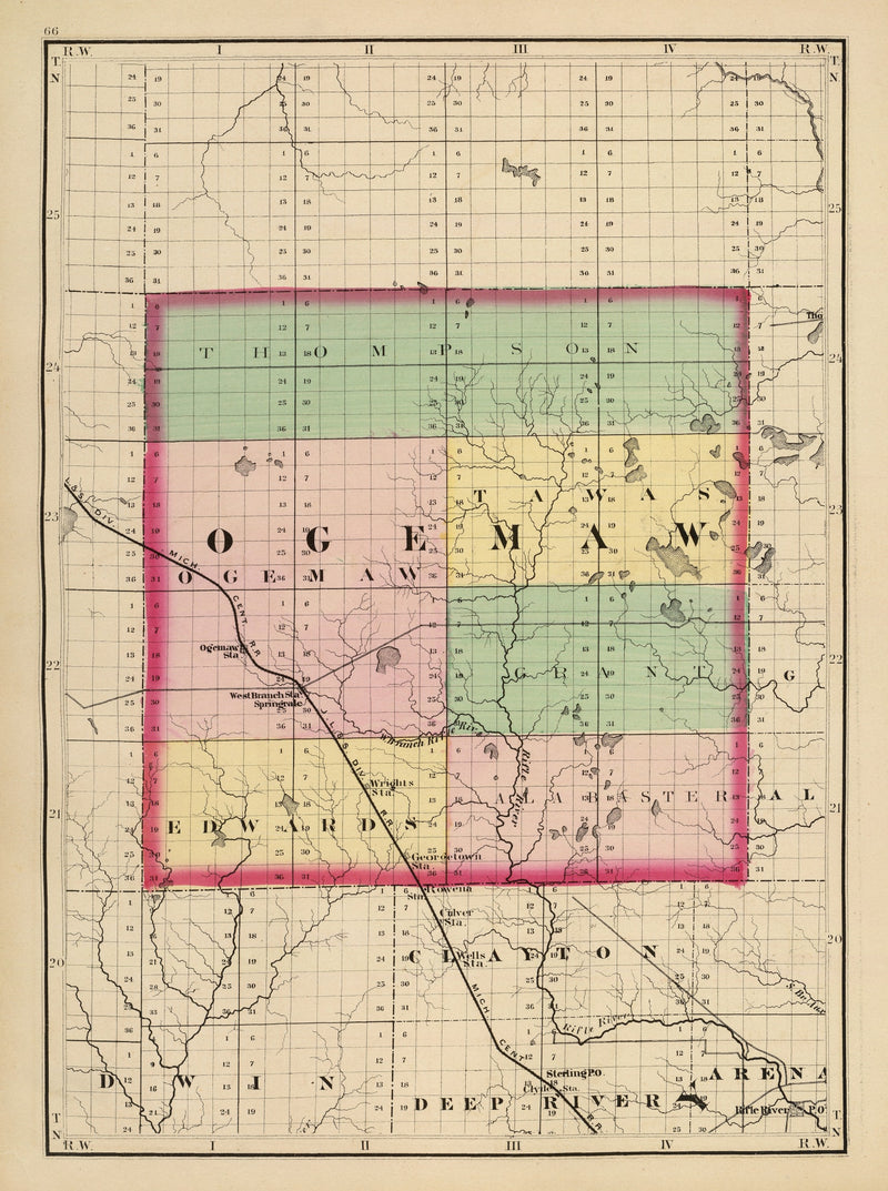 Size comparison using Vintage Map of Ogemaw County, Michigan 1873