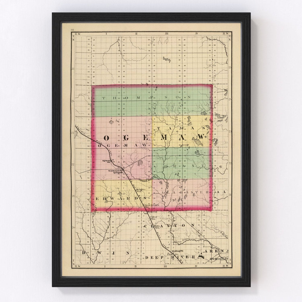 Ogemaw County Vintage Map 1873