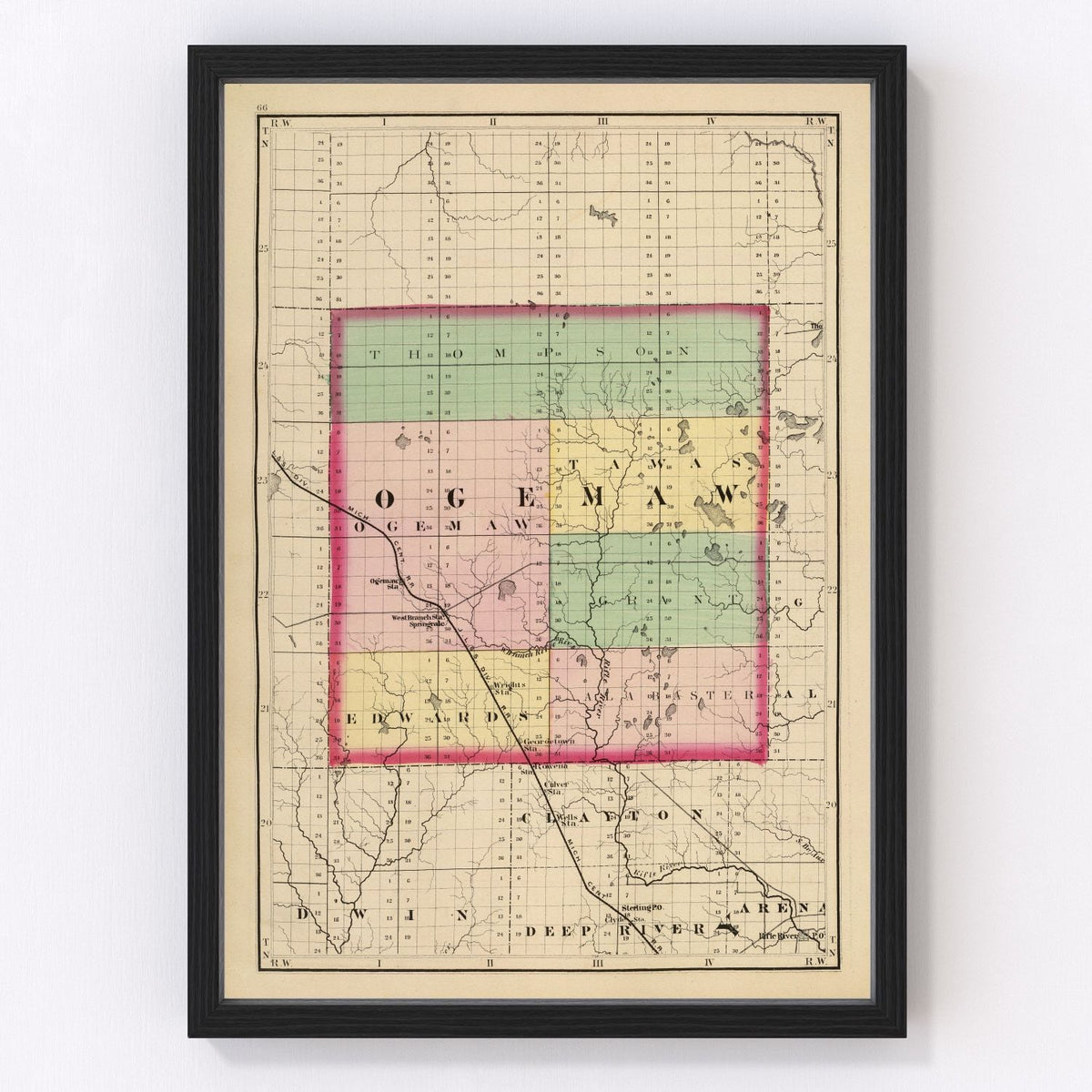 Ogemaw County Vintage Map 1873