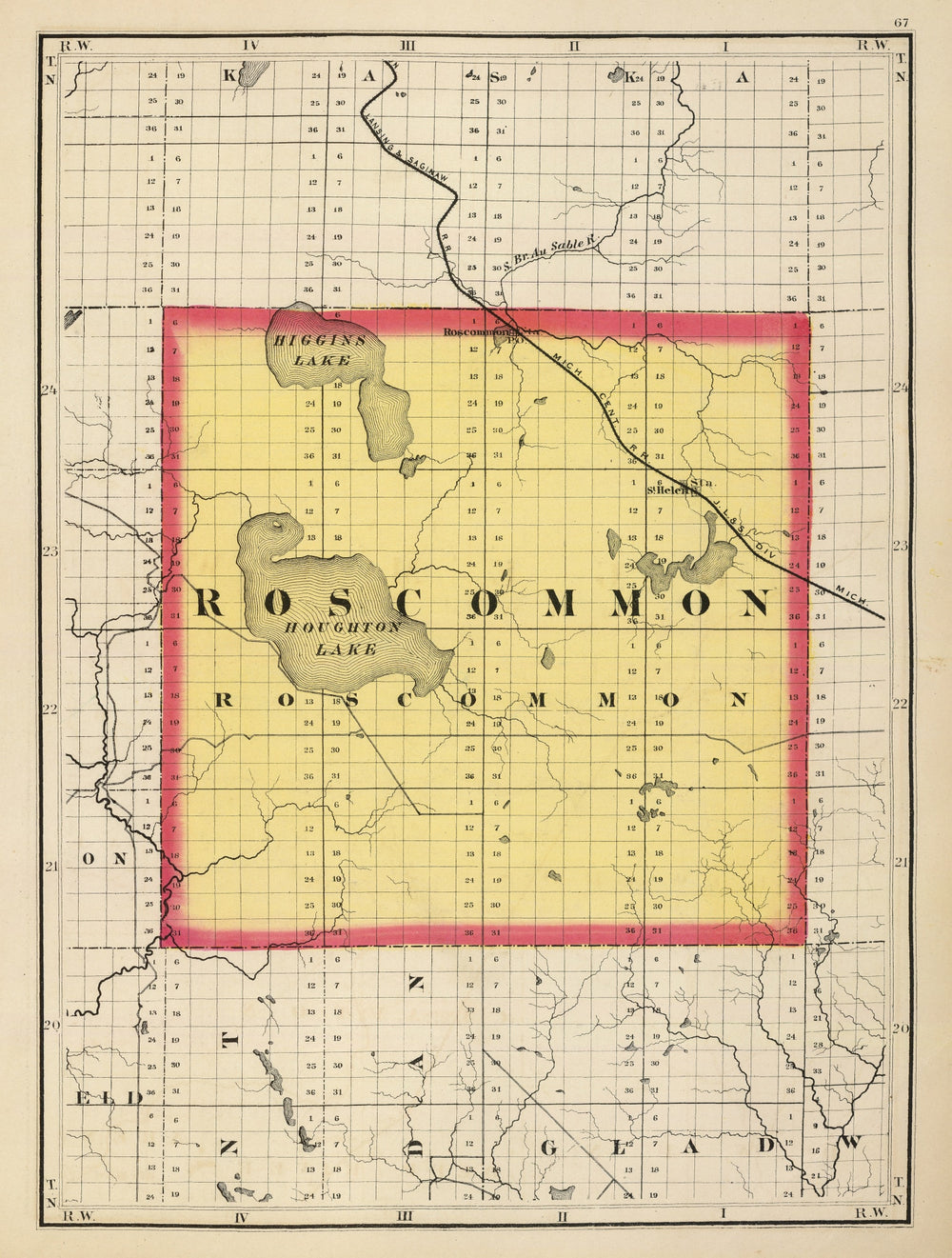 Vintage Map of Roscommon County, Michigan 1873 print style example
