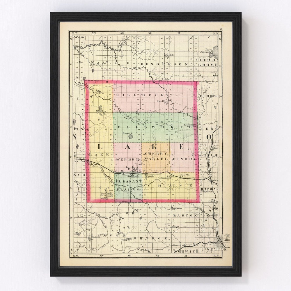 Lake County Vintage Map 1873