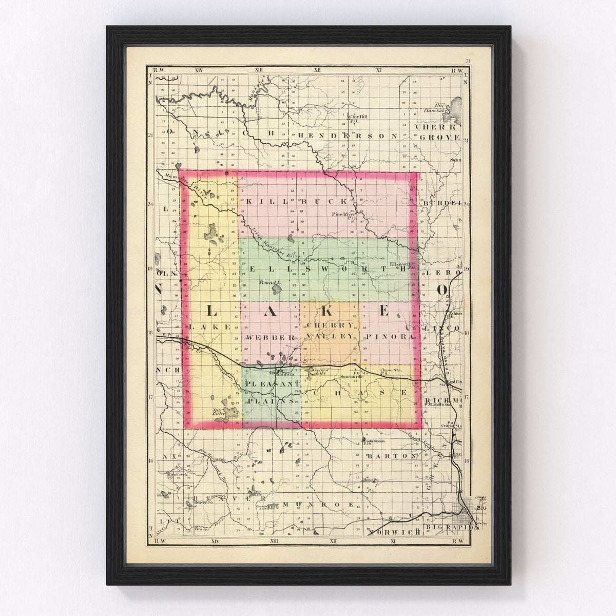 Lake County Vintage Map 1873