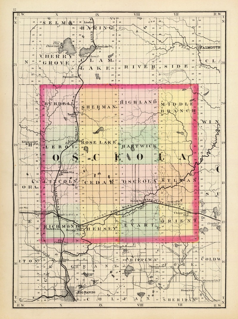 Size comparison using Vintage Map of Osceola County, Michigan 1873