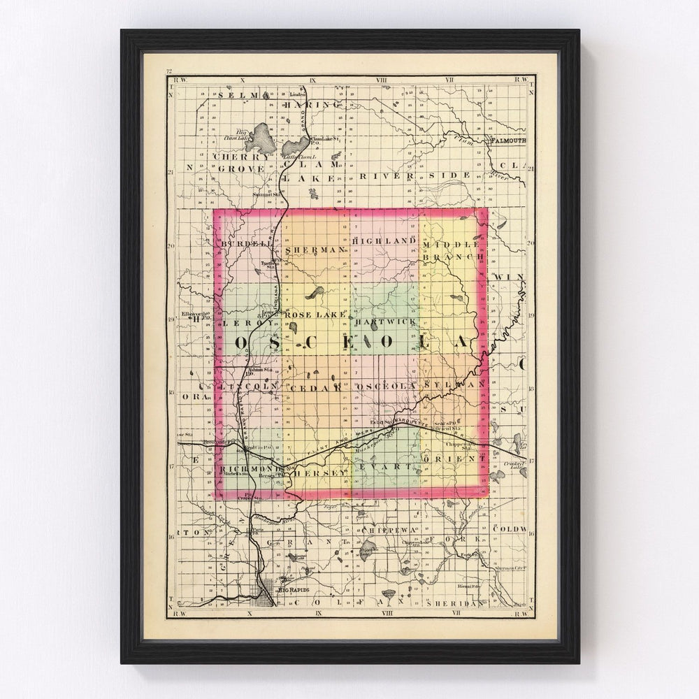 Osceola County Vintage Map 1873