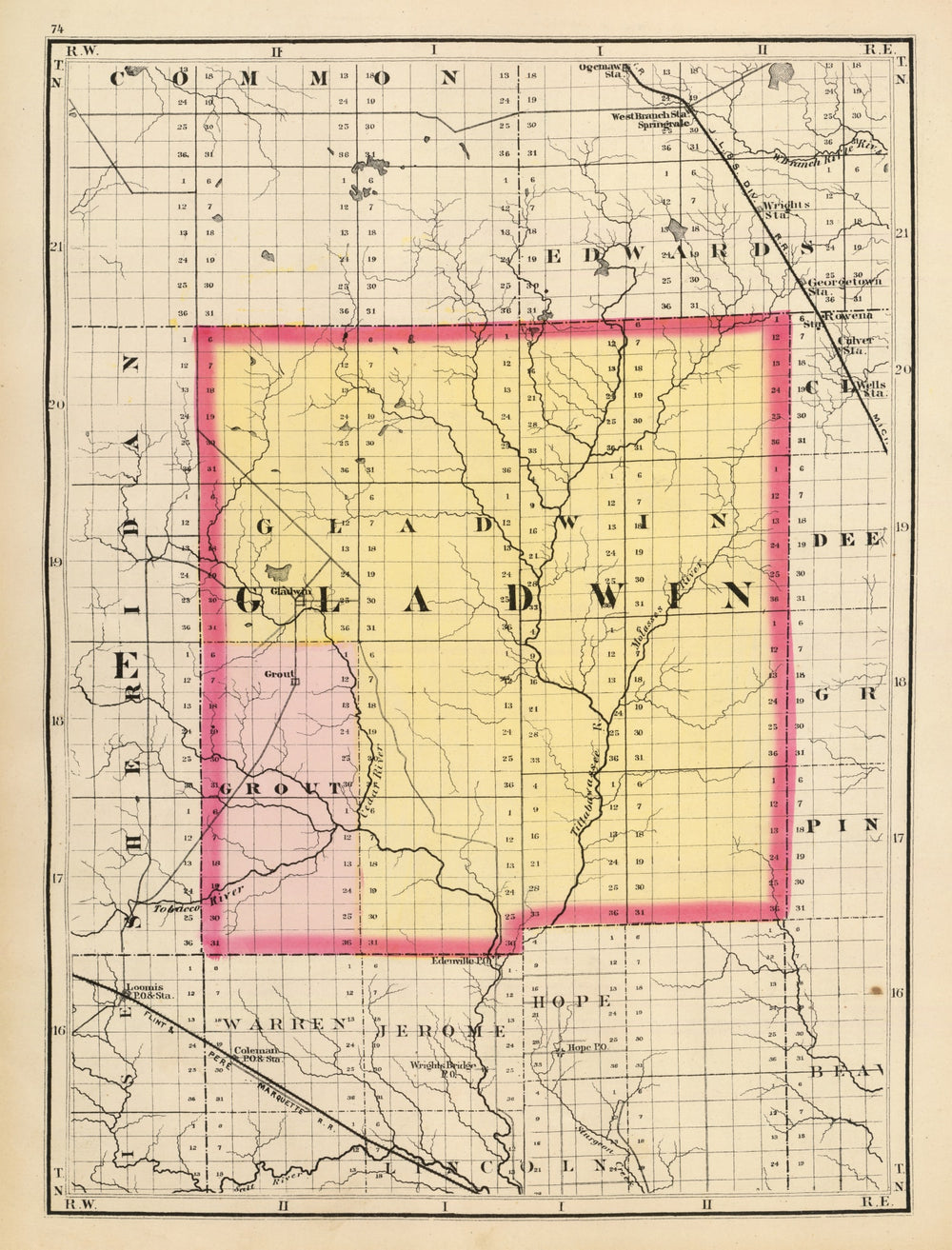 Vintage Map of Gladwin County, Michigan 1873 print style example