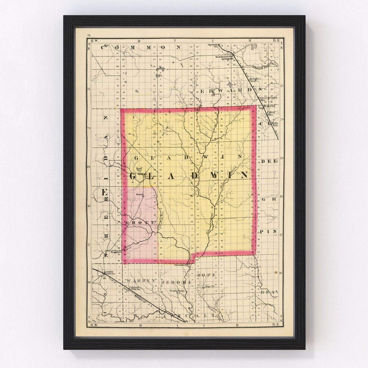 Gladwin County Vintage Map 1873