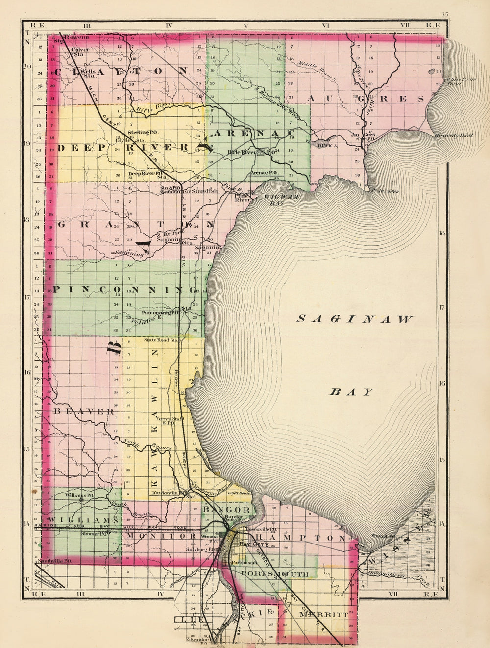 Vintage Map of Saginaw County, Michigan 1873 print style example