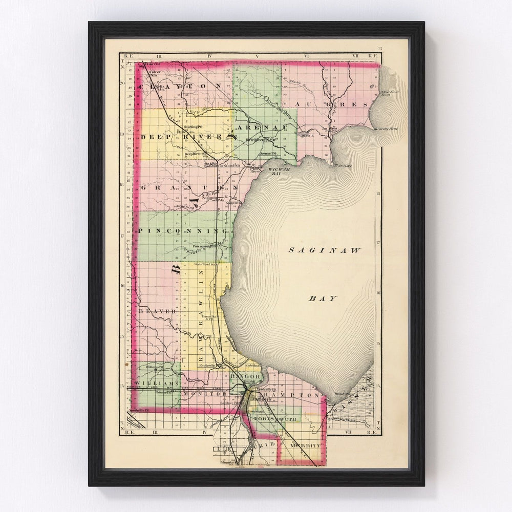 Saginaw County Vintage Map 1873