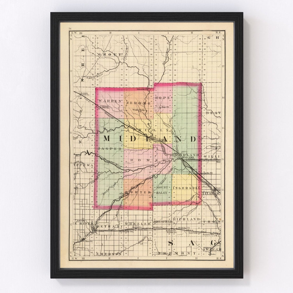 Midland County Vintage Map 1873
