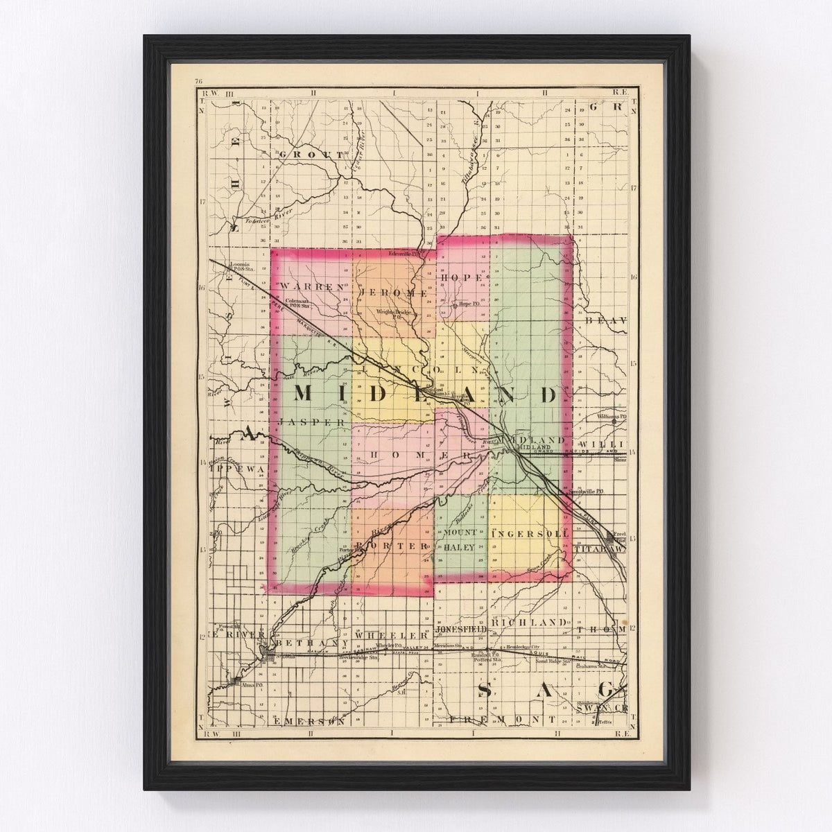 Midland County Vintage Map 1873