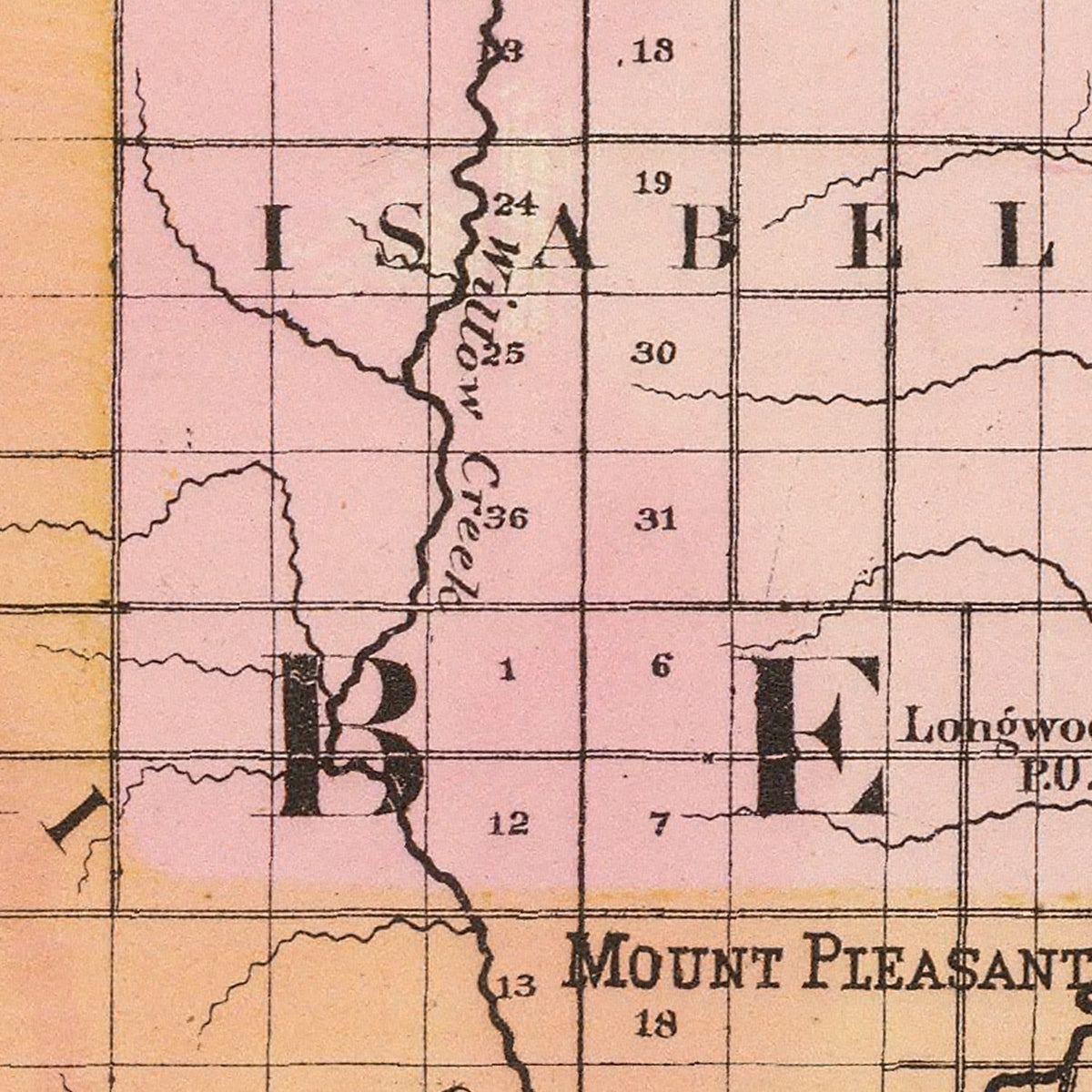 Restored historic details from the 1873 county map of Isabella County, Michigan