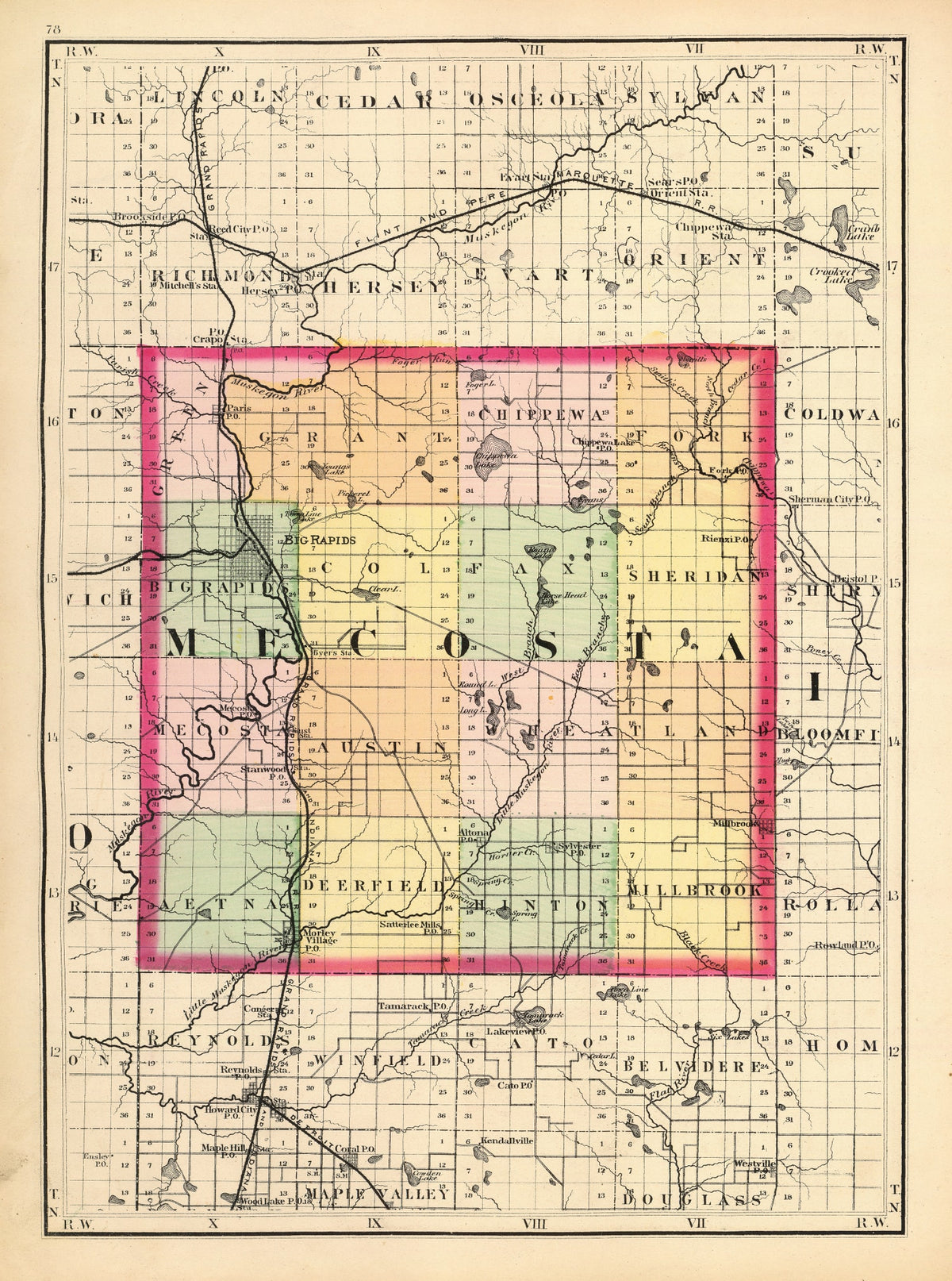 Preview of Vintage Map of Mecosta County, Michigan 1873