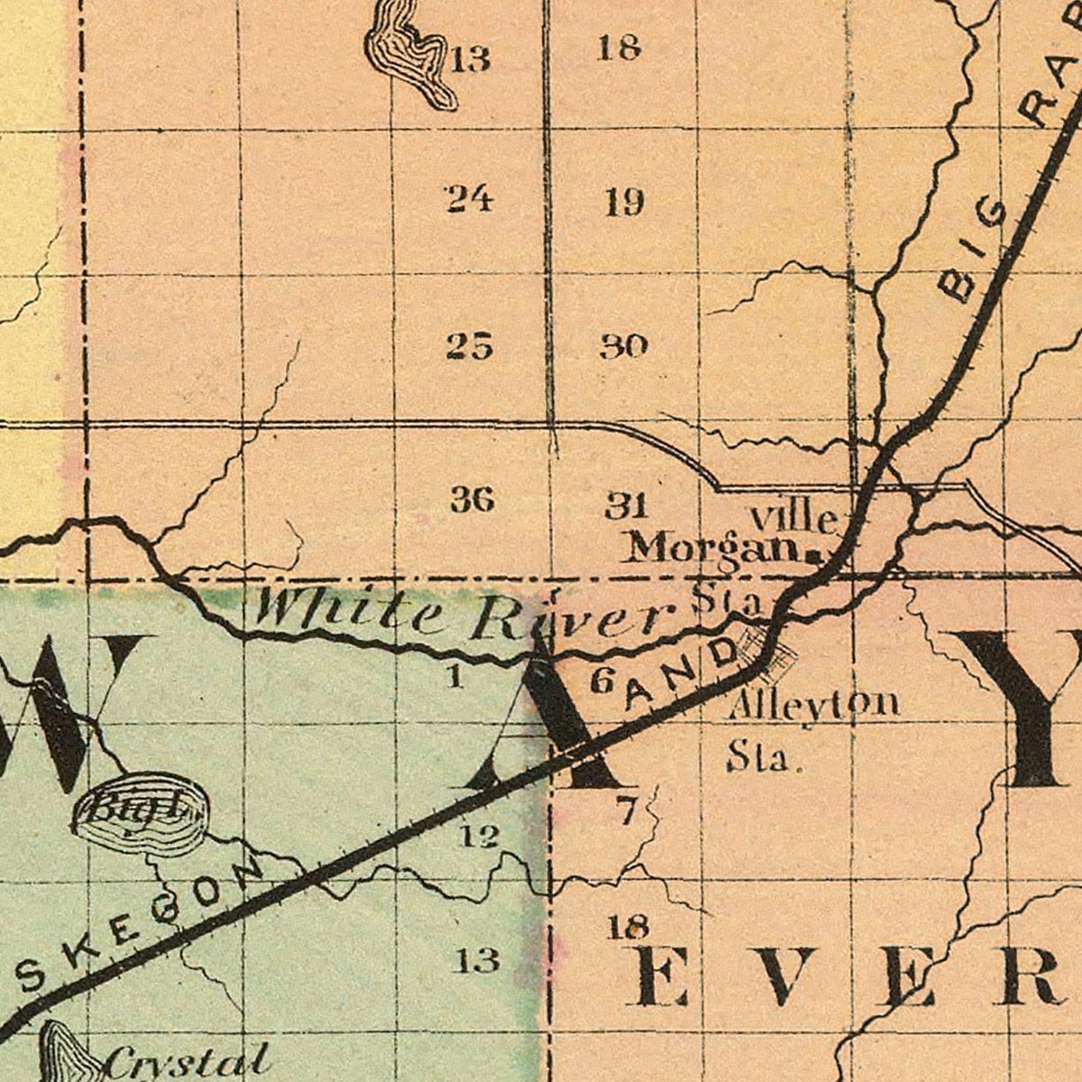 Restored historic details from the 1873 county map of Newaygo County, Michigan