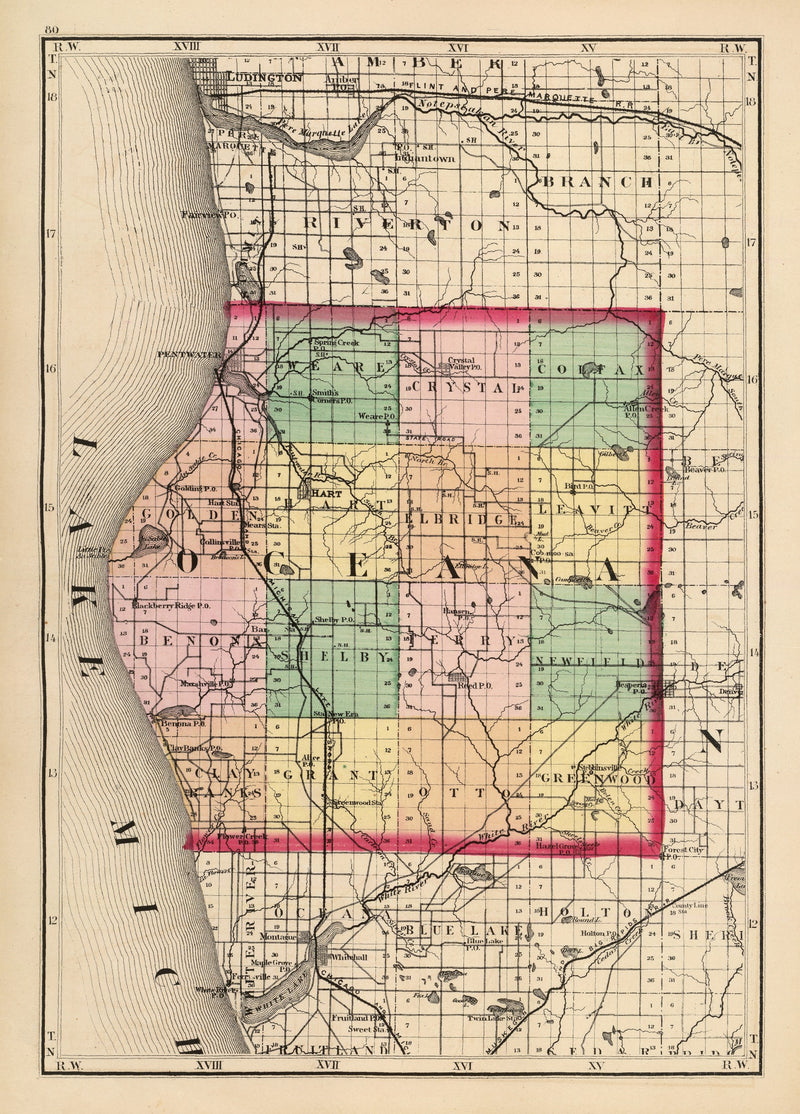 Size comparison using Vintage Map of Oceana County, Michigan 1873