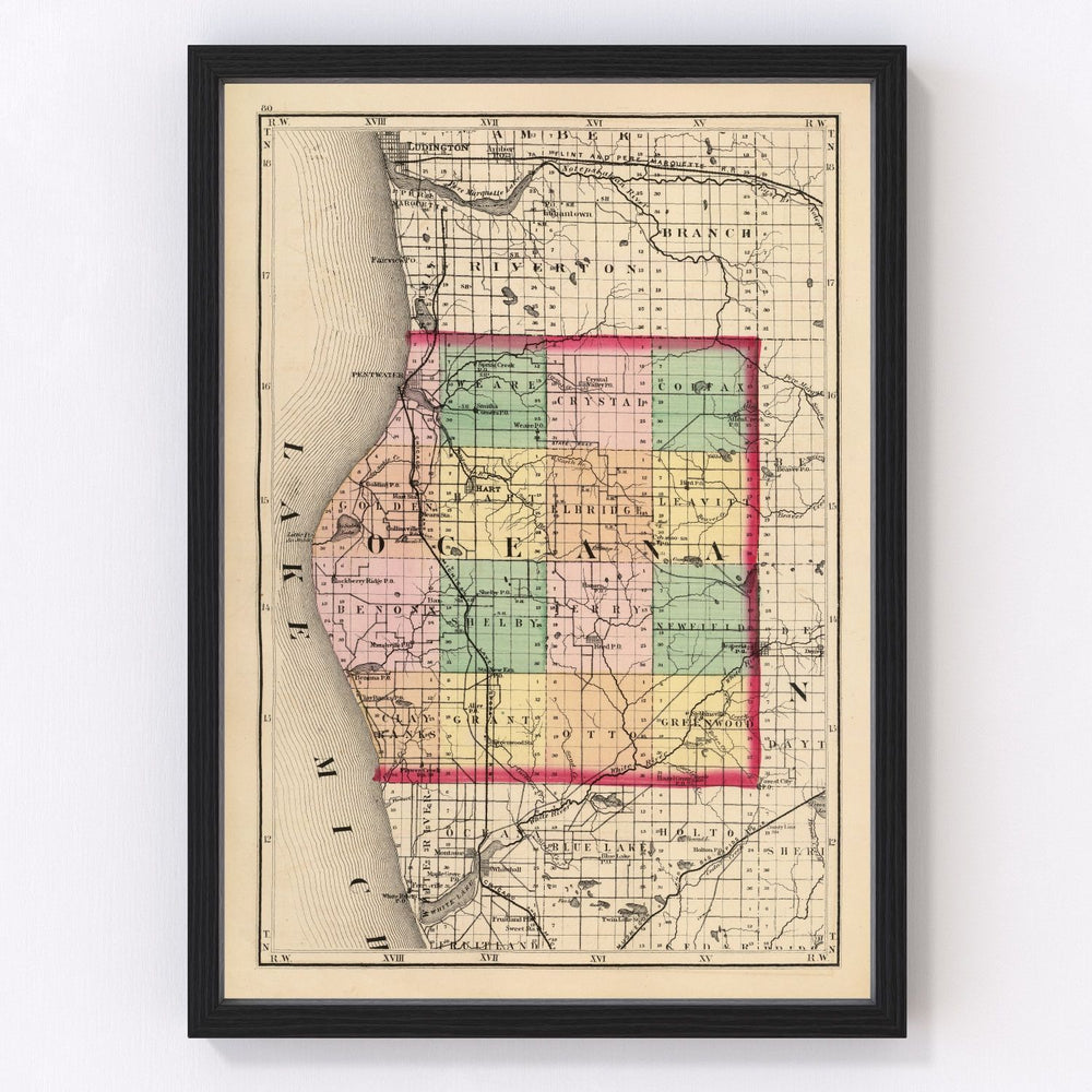 Oceana County Vintage Map 1873