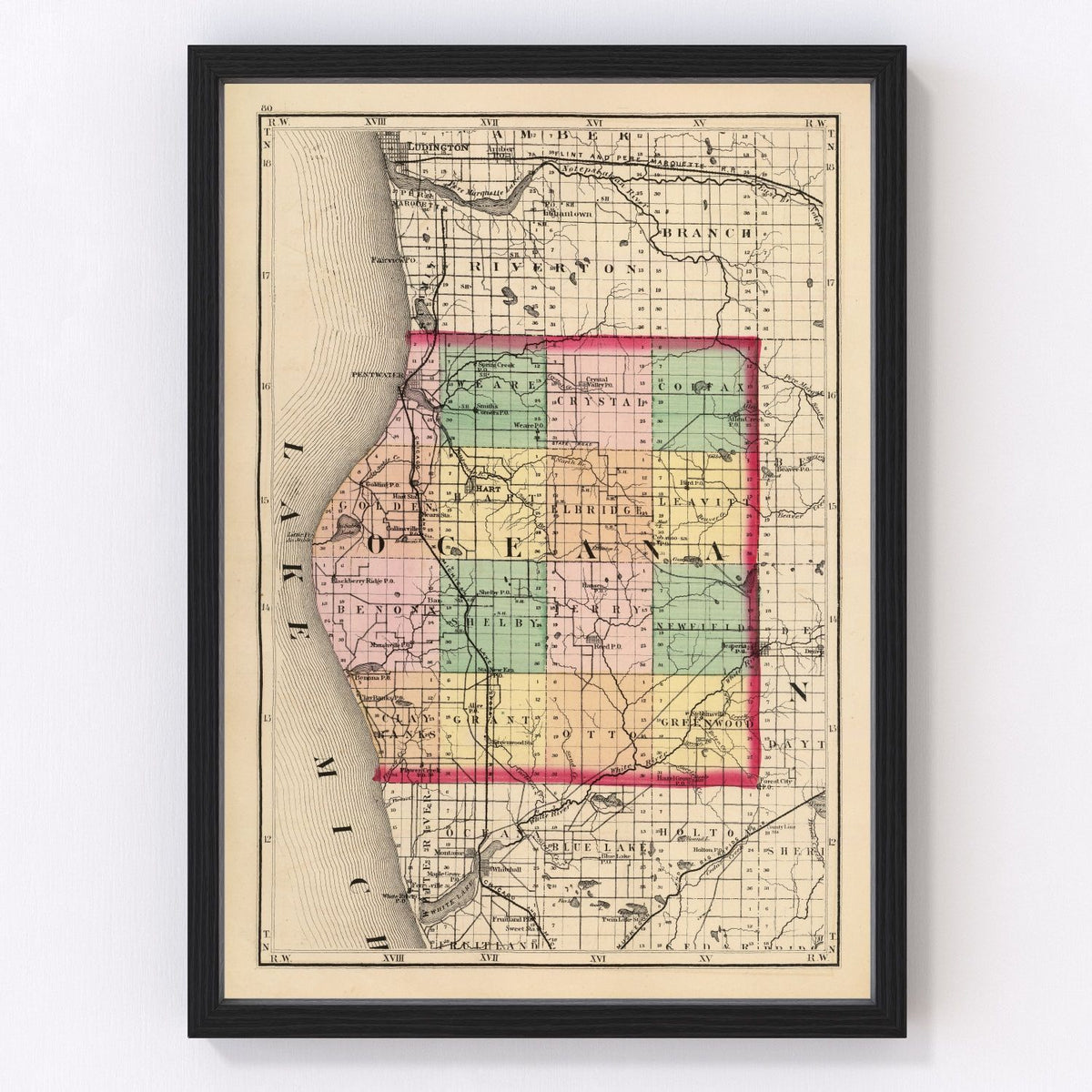 Oceana County Vintage Map 1873