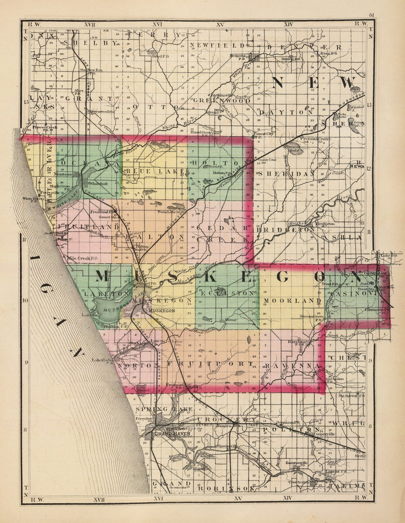Size comparison using Vintage Map of Muskegon County, Michigan 1873