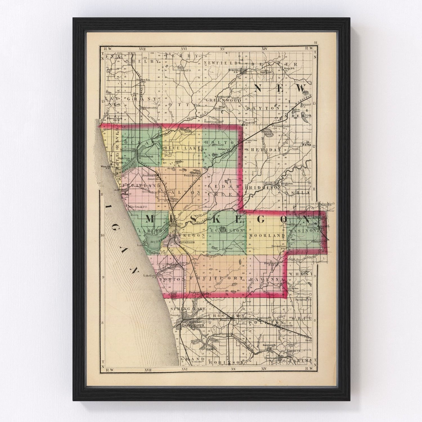 Muskegon County Vintage Map 1873