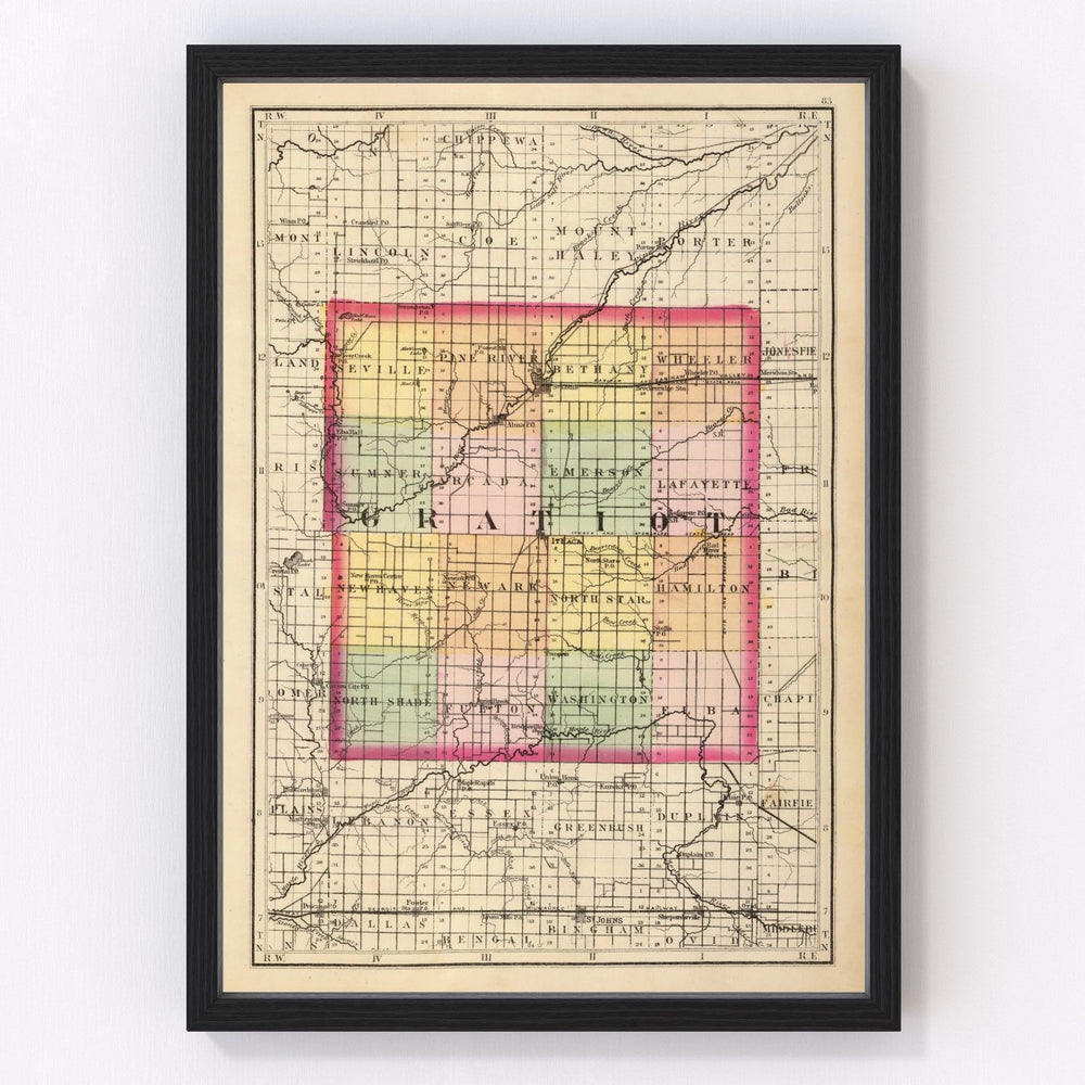 Gratiot County Vintage Map 1873