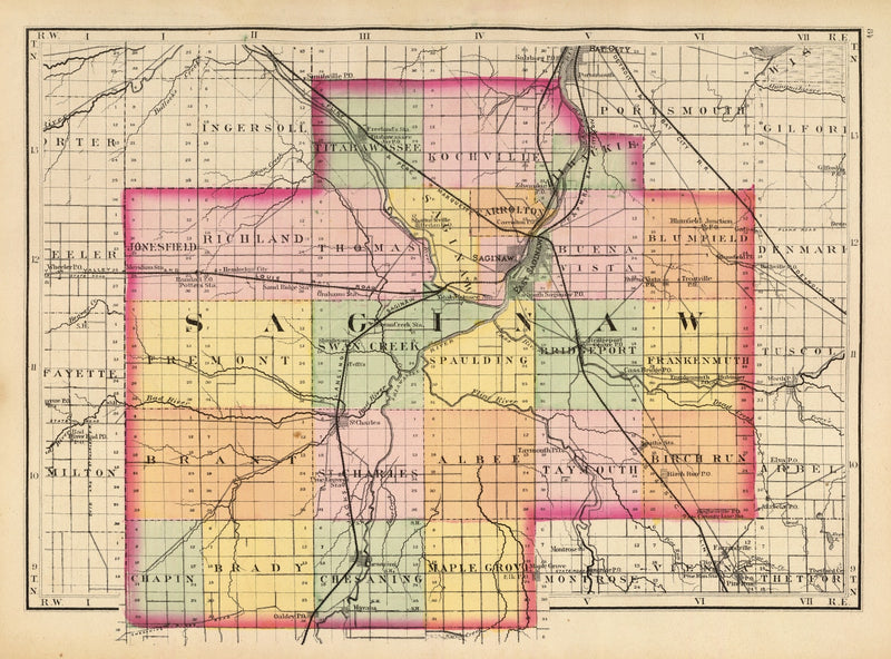 Size comparison using Vintage Map of Saginaw County, Michigan 1873