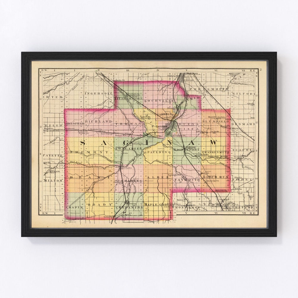 Saginaw County Vintage Map 1873