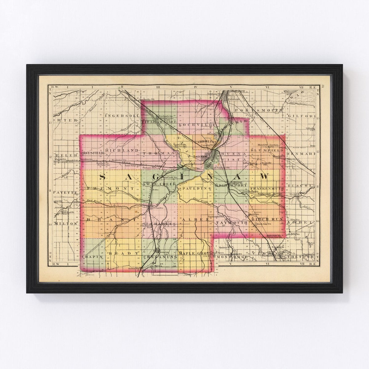 Saginaw County Vintage Map 1873