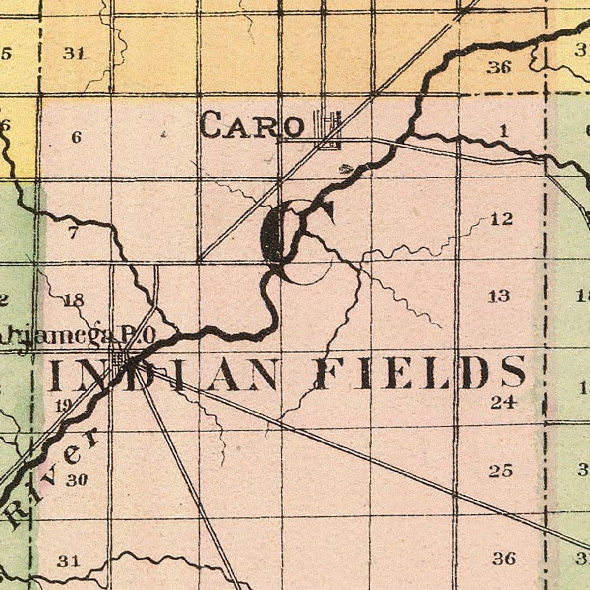 Restored historic details from the 1873 county map of Tuscola County, Michigan