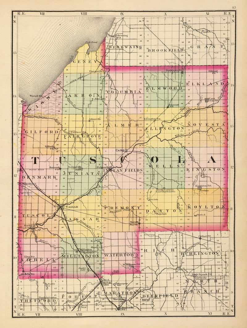 Size comparison using Vintage Map of Tuscola County, Michigan 1873