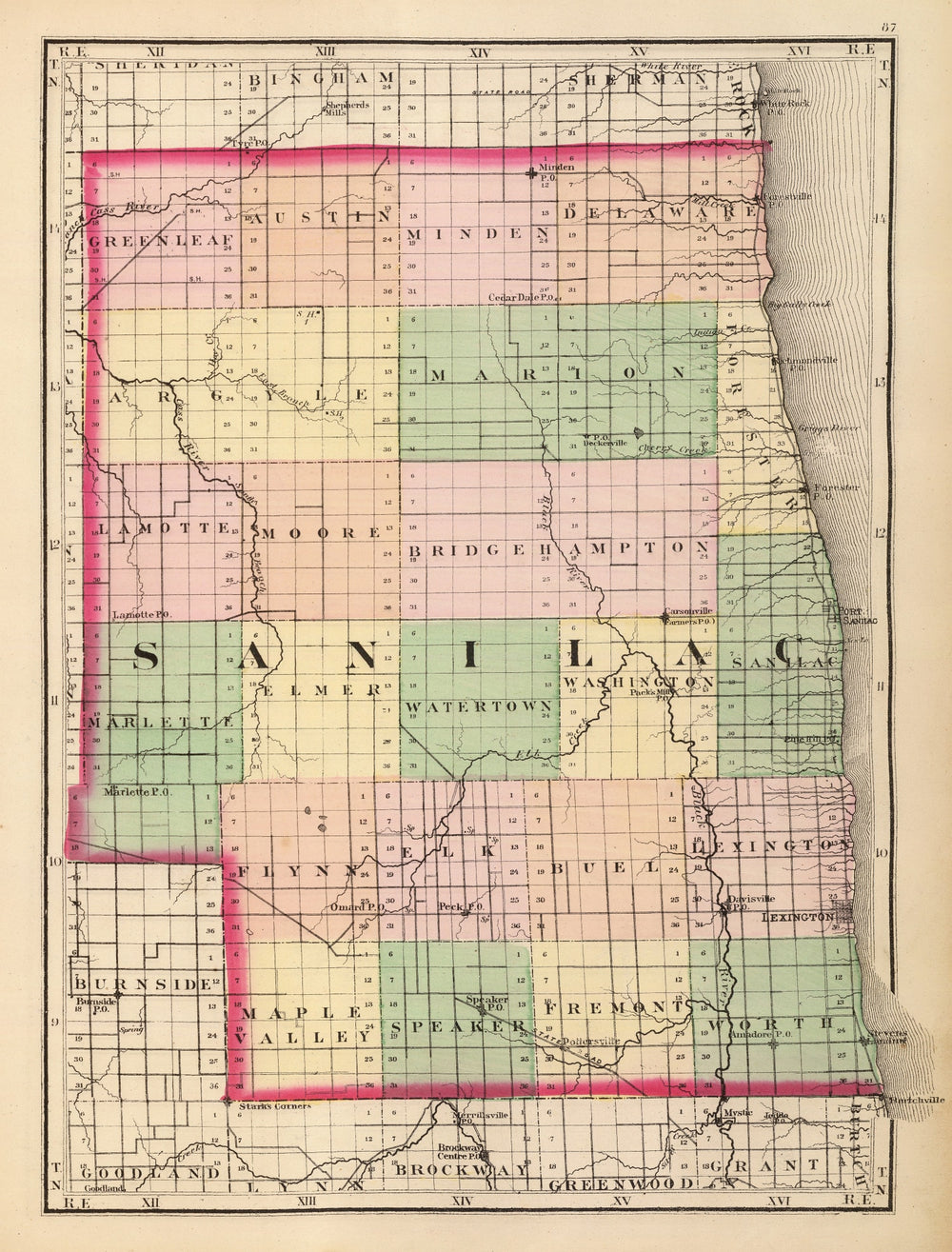 Vintage Map of Sanilac County, Michigan 1873 print style example