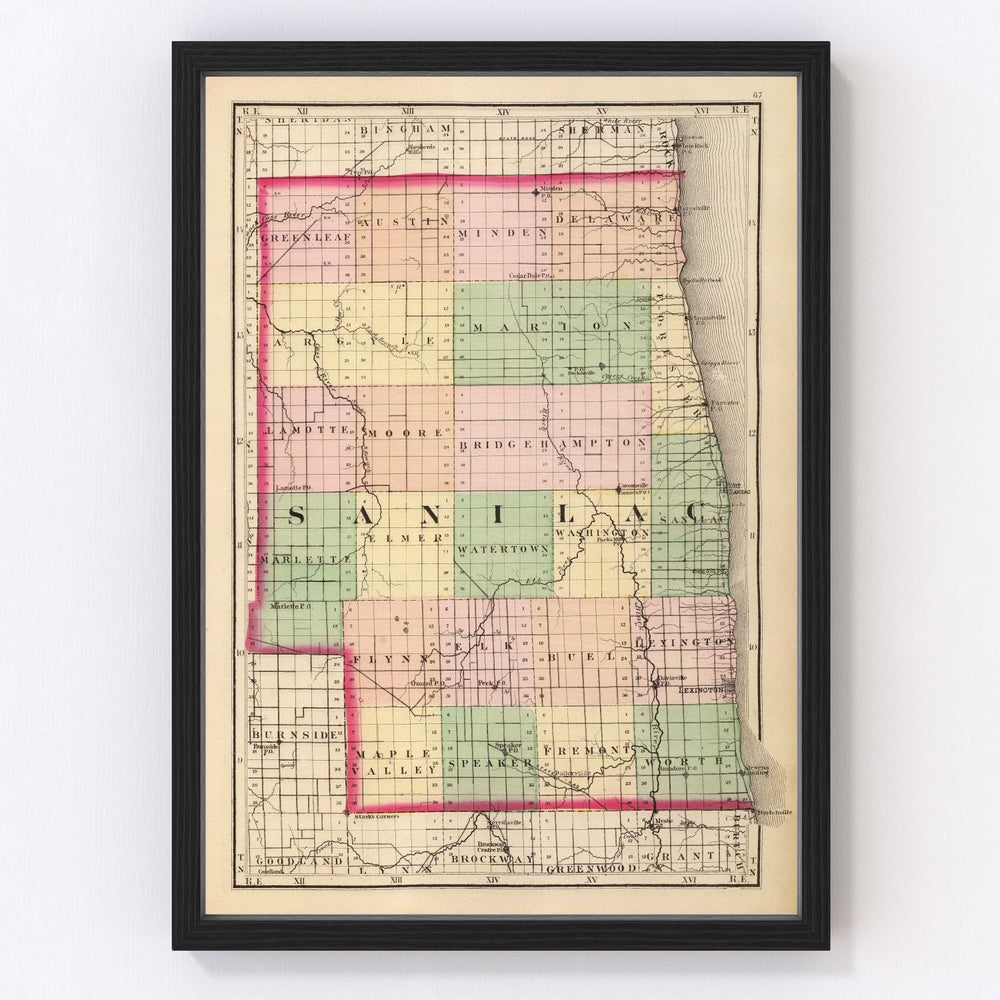Sanilac County Vintage Map 1873