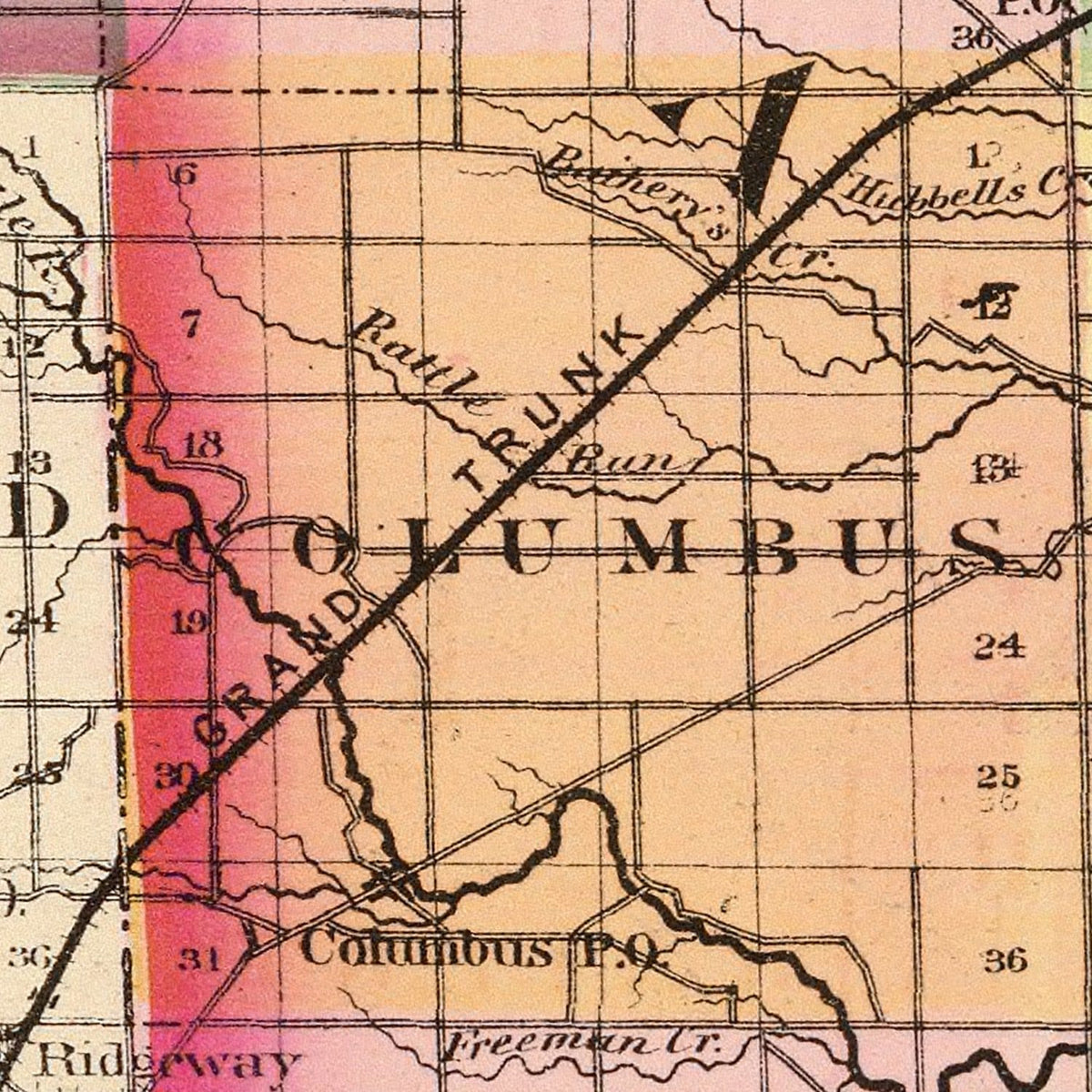 Restored historic details from the 1873 county map of St. Clair County, Michigan