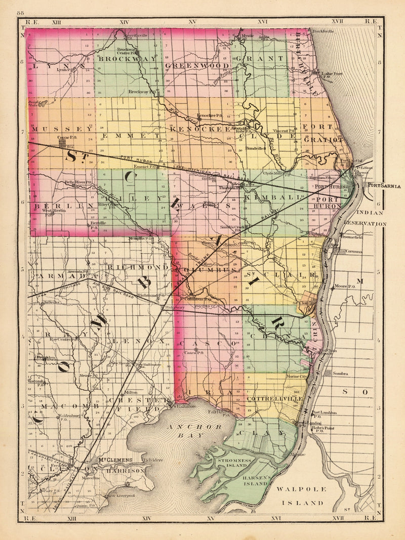 Size comparison using Vintage Map of St. Clair County, Michigan 1873