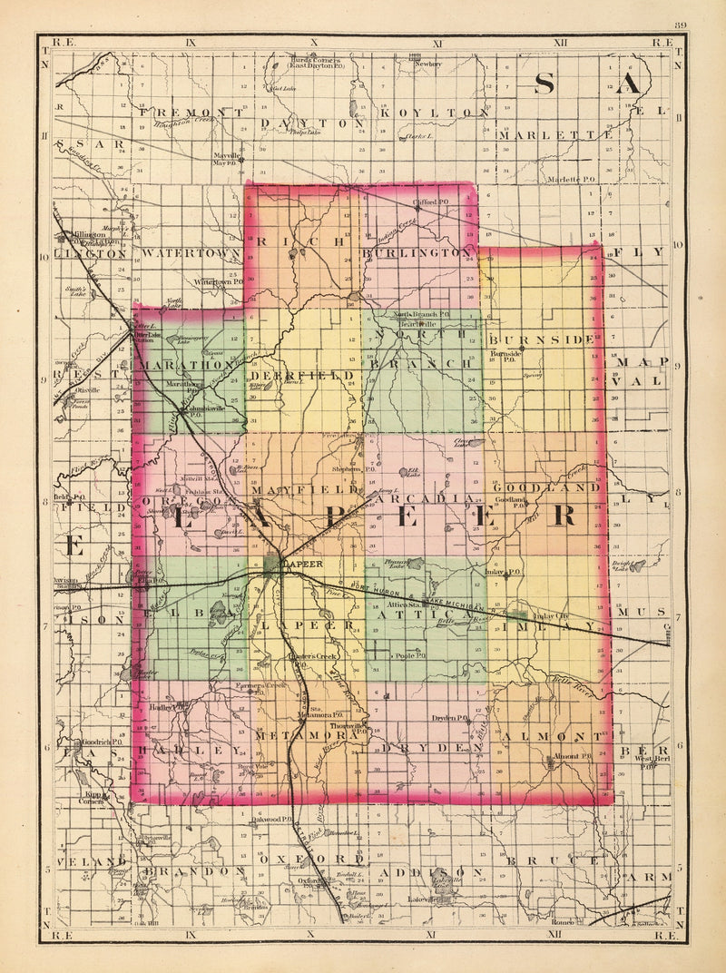 Size comparison using Vintage Map of Lapeer County, Michigan 1873