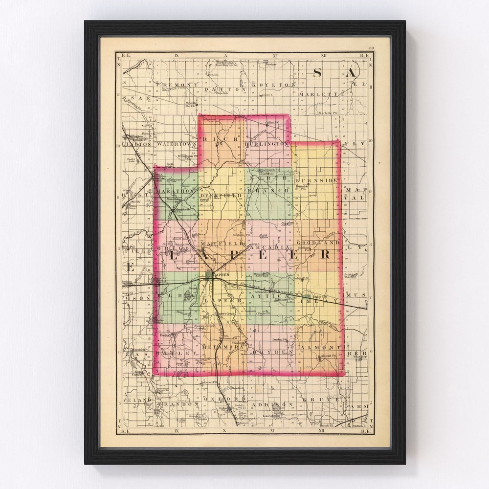 Lapeer County Vintage Map 1873